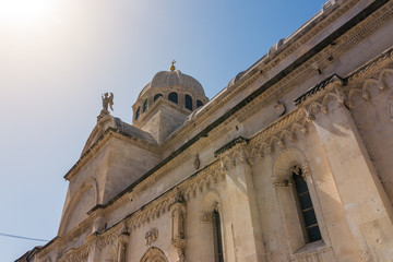 Fototapeta premium Sibenik Croatia European Vacation Destination City Landscape Ocean Summer Sightseeing Cathedral Closeup