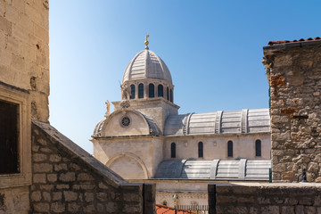 Fototapeta na wymiar Sibenik Croatia European Vacation Destination City Landscape Ocean Summer Sightseeing Cathedral Closeup