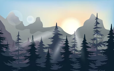 Printed kitchen splashbacks Pool Mountains and forest landscape early in the morning at sunrise
