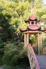 The beautiful Park of Villa Pallavicini, in Genoa, Italy. Chinese Pagoda