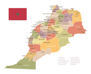 Morocco - vintage map and flag - illustration