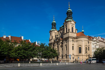 Fototapeta na wymiar Church Saint Nicholas on the old town in Prague, Czech Republic