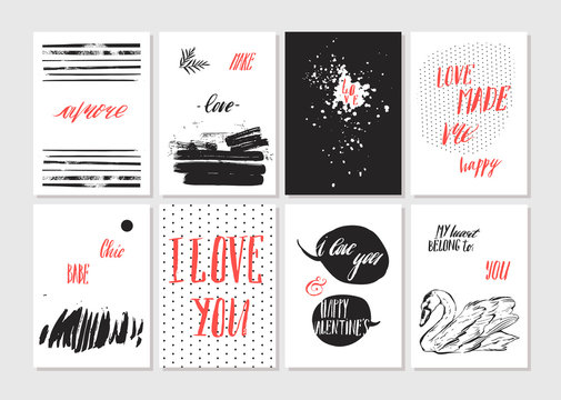 Happy Valentines day. Set of Valentines romantic greeting card, invitation, poster design templates. Love