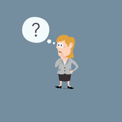 Illustration of thinking business woman. Isolated on light background.