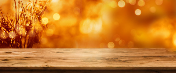 Radiant autumn background with table