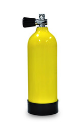 Yellow scuba tank full oxygen sport equipment isolated on white background clipping path included.