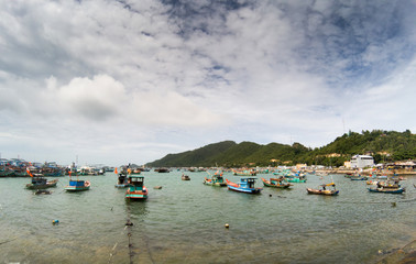 Fototapeta na wymiar idle fishing boats in Ben Ngu wharf, Nam Du islands, Kien Giang province, Vietnam
