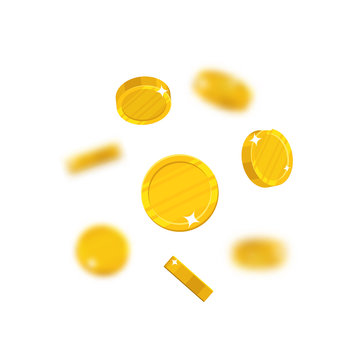 Gold coins flying cartoon isolated. Gold dollars with the effect flying in the air in a cartoon style for designers and illustrators. Floating pieces in the form of vector illustrations
