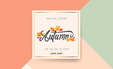 Autumn sale background layout decorate with autumn leaves for shopping sale or promo poster and frame leaflet or web banner.Vector illustration template.