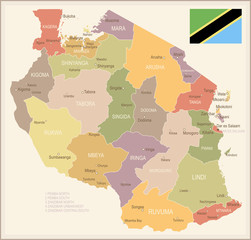 Tanzania - vintage map and flag - illustration