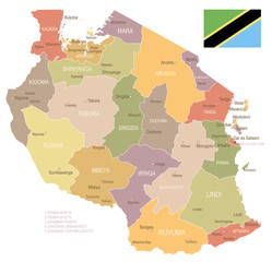 Obraz premium Tanzania - vintage map and flag - illustration