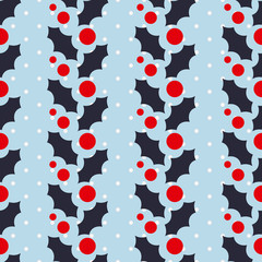 Seamless pattern with stylized holly on dotted background. Already in swatches.