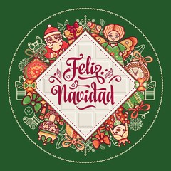 Feliz navidad. Xmas card on Spanish language.