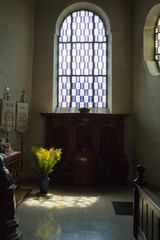 german catholic church with religious details around altar and architecture
