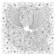 Naklejka premium Firebird for anti stress Coloring Page with high details.