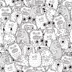 Wall murals Black and white Funny monsters seamless pattern for coloring book. Black and white background. Vector illustration