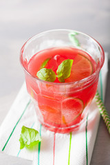 watermelon lemonade with lime and mint, summer refreshing drink