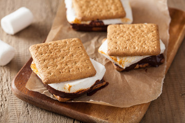 homemade marshmallow s'mores with chocolate on crackers