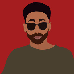 Cartoon bearded african man in sunglasses looking at camera