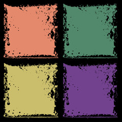 Four blank textured colorful squares over black