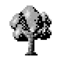 monochrome pixelated tree with ramifications and leaves