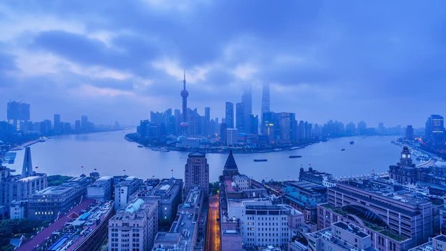 4k(4096x2304): From Dawn to Sunrise - China Shanghai Skyline. 