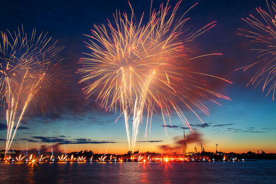 Colorful fireworks in St. Petersburg.