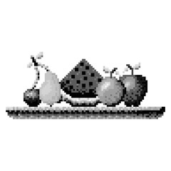 monochrome pixelated set collection fruits in meadow