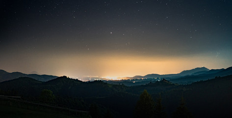 View of city from mountain at night. Long exposure