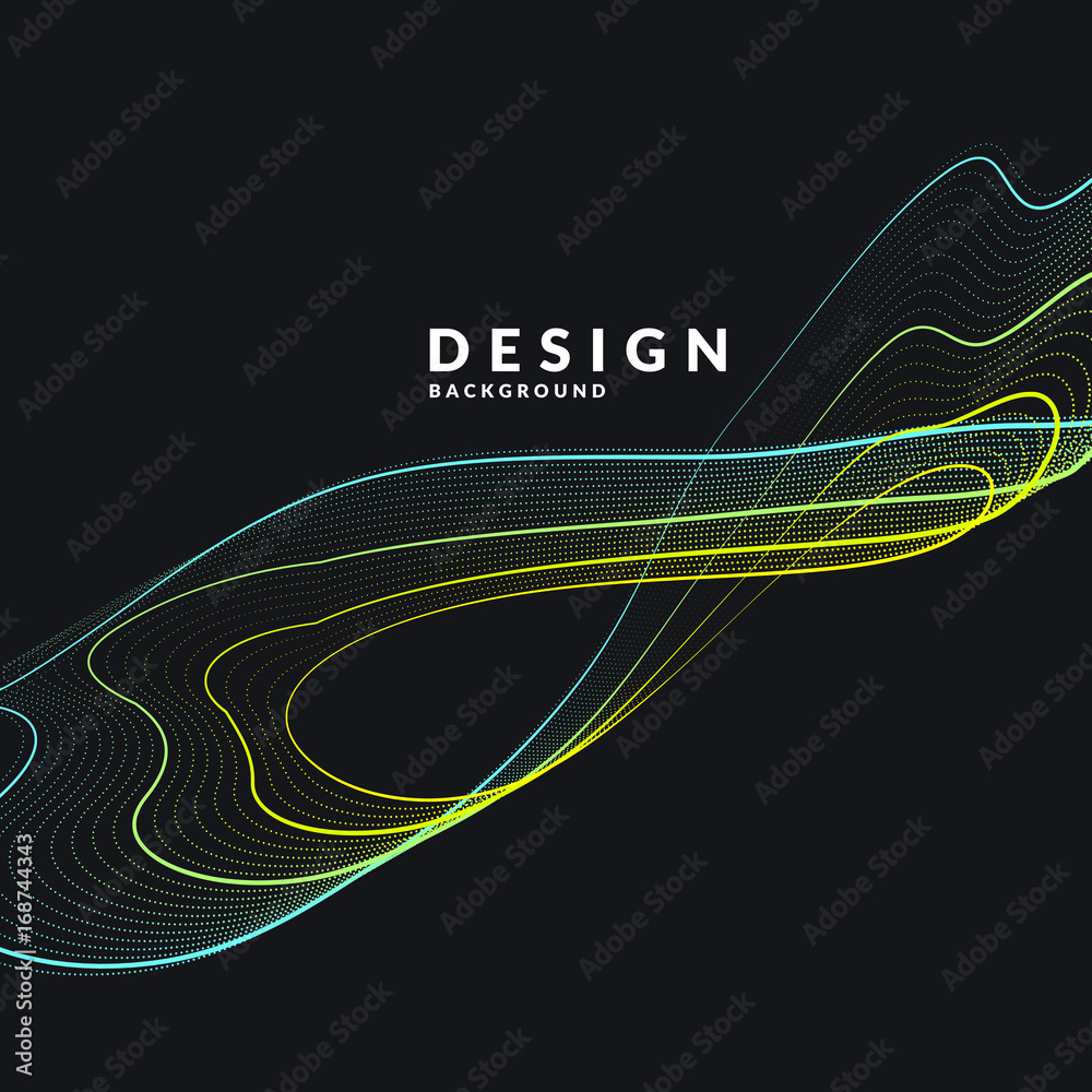 Poster vector abstract background with a colored dynamic waves, line and particles. illustration in minimal