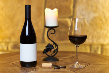 Still life from a wine bottle, with clear editable label