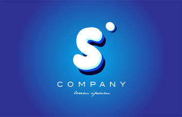 S blue white 3d letter alphabet icon design