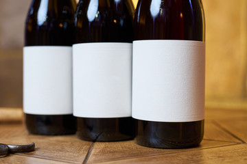 Close up photo from a wine bottles, with a clear editable label © steevy84