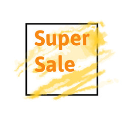 Yellow Watercolor Super Sale Banner. Vector design Elements, advertising illustration. Business Advertisement Design, isolated on white background.