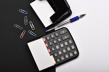 Office tools isolated on black and white background