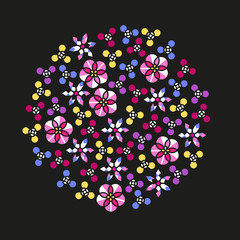 Decorative modern concept. Hipster style banner design. Round form. Flowers icon in a circle