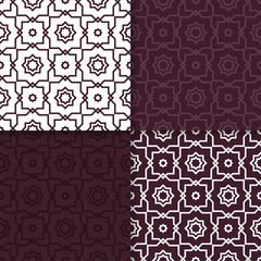 Geometric backgrounds. Set of maroon seamless patterns
