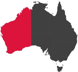 Map of Australia split into individual states. Highlighted state of Western Australia.