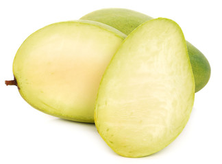 Green mango isolated on a white background.
