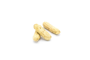 Dried peanuts in closeup,Peanuts in shells on wood background,isolated on white