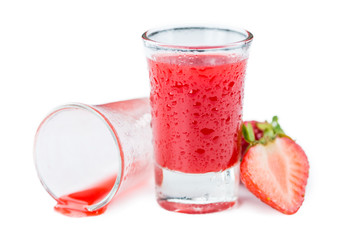 Fresh made Strawberry liqueur over white