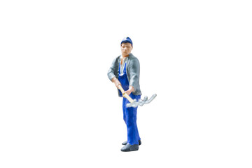 Miniature people worker construction concept on isolate white background with clipping path