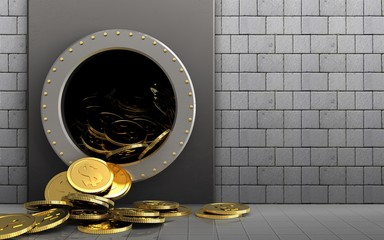 3d dollar coins over white stones