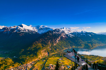 Aerial view of Interlaken and Swiss Alps from Harder Kulm view point