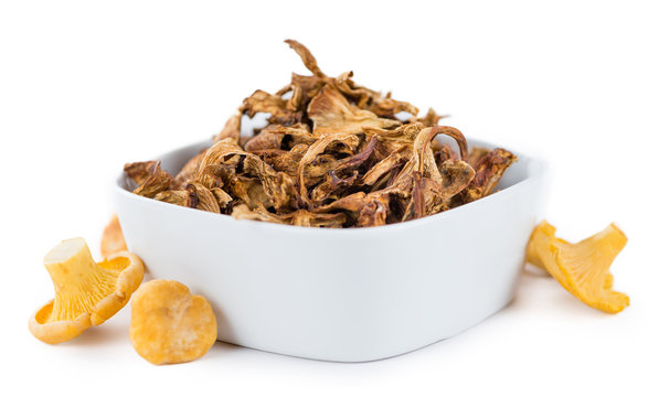 Fresh made Dried Chanterelles over white