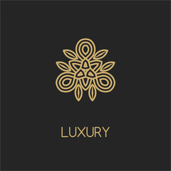 Vintage luxury emblem and logo. Abstract fashion ethnic print. Calligraphic flourishes. Black and gold vector ornament. Business sign