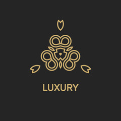 Vintage luxury emblem and logo. Abstract fashion ethnic print. Calligraphic flourishes. Black and gold vector ornament. Business sign