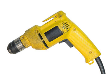 Old rusty drill isolated on white