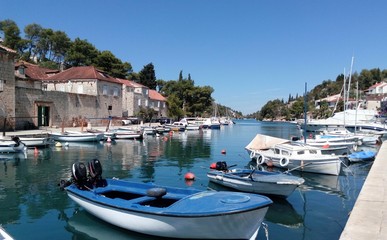 Fototapeta na wymiar Boats in the harbor of Bobovišća, Brac island, Croatia