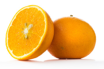 orange with half of orange isolated on the white background